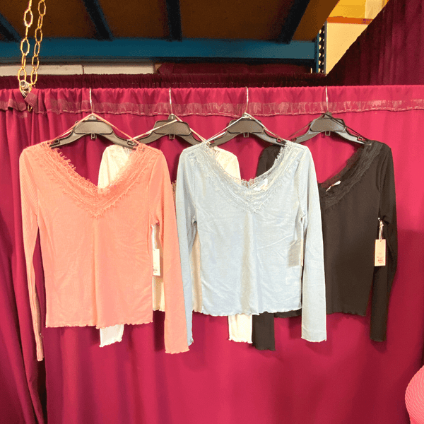 Branded Transitional Long Sleeve Top with Lace Trim 6 Pack (XS-S-M-L-XL-XXL, 1-1-1-1-1-1)