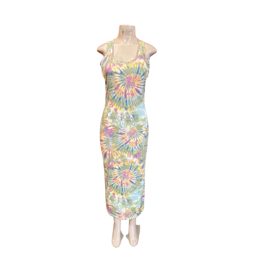 Ribbed  Tie Dye Print Slit Bottom Long Dress 6 Pack As Shown  (Size: S-M-L-XL, 1-2-2-1)