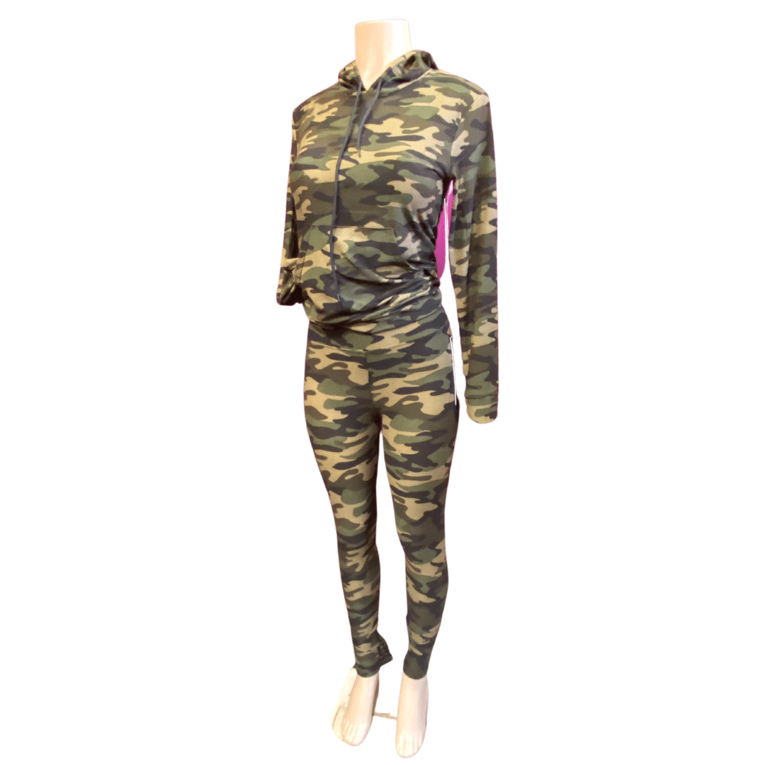 2 Piece Set Camo Pullover Hoodie Activewear w/ Pouch Pocket 6 Pack per Colors (S/M-L/XL, 3-3)