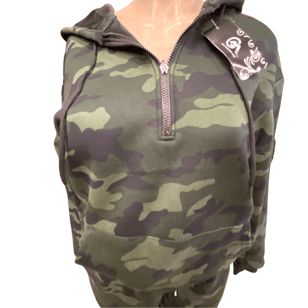 Camo Fur Lined Two Piece Hoodie Set Quarter Zip Top 4 Pack (S/M-L/XL, 2-2) Per Color