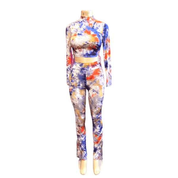Tie-dye 2 Piece Set Cinched Top & Bottom Activewear Set 3 Pack (S-M-L. 1-1-1)