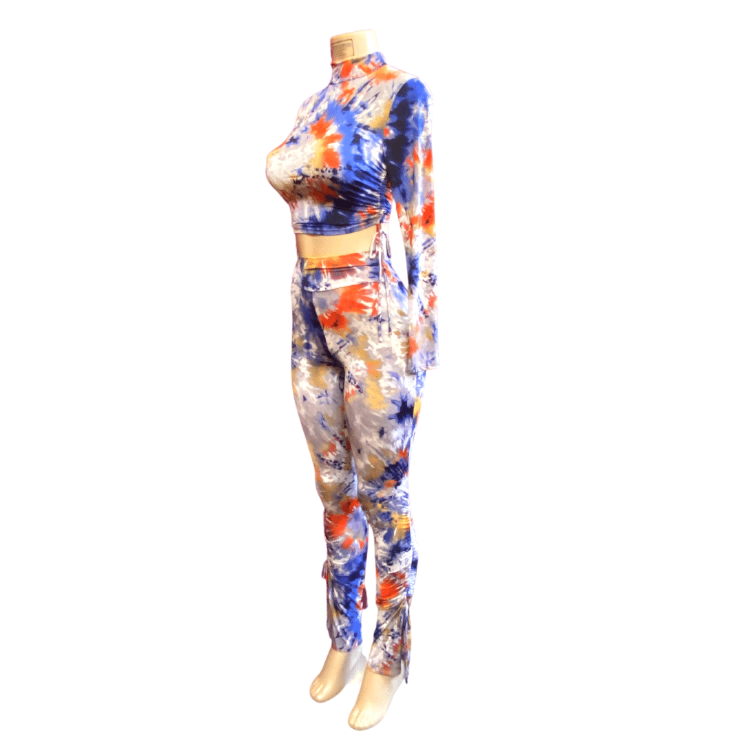 Tie-dye 2 Piece Set Cinched Top & Bottom Activewear Set 3 Pack (S-M-L. 1-1-1)