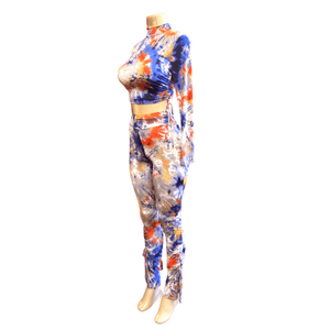 Tie-dye 2 Piece Set Cinched Top & Bottom Activewear Set 3 Pack (S-M-L. 1-1-1)