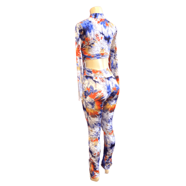 Tie-dye 2 Piece Set Cinched Top & Bottom Activewear Set 3 Pack (S-M-L. 1-1-1)