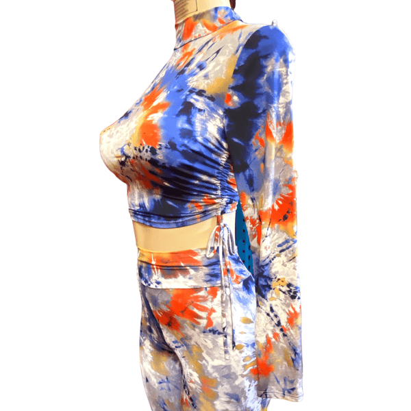 Tie-dye 2 Piece Set Cinched Top & Bottom Activewear Set 3 Pack (S-M-L. 1-1-1)