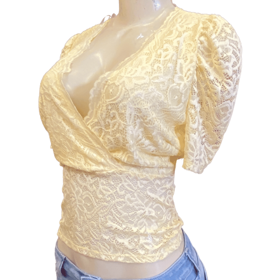 Women's Lace Blouses Made In USA Yellow 6 Pack (S-M-L, 2-2-2)