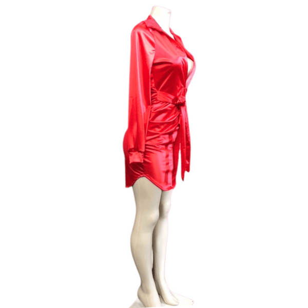 Shiny Belted V Neck Party Dress 3 Pack Per Color (Size: S-M-L, 1-1-1)