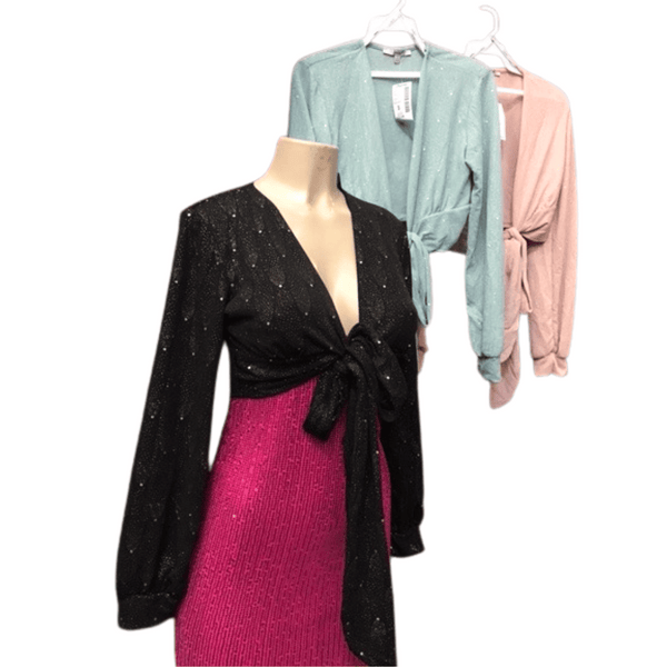 Tie Front Crop Top 6 Pack Assorted Colors (Size: S-M-L, 2-2-2)