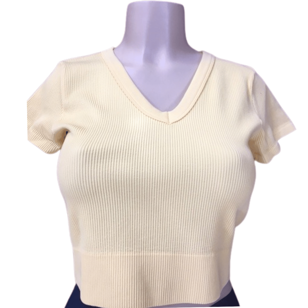 Ribbed V Neck Crop Top 6 Pack Per Color (Size: S/M-L/XL, 3-3)