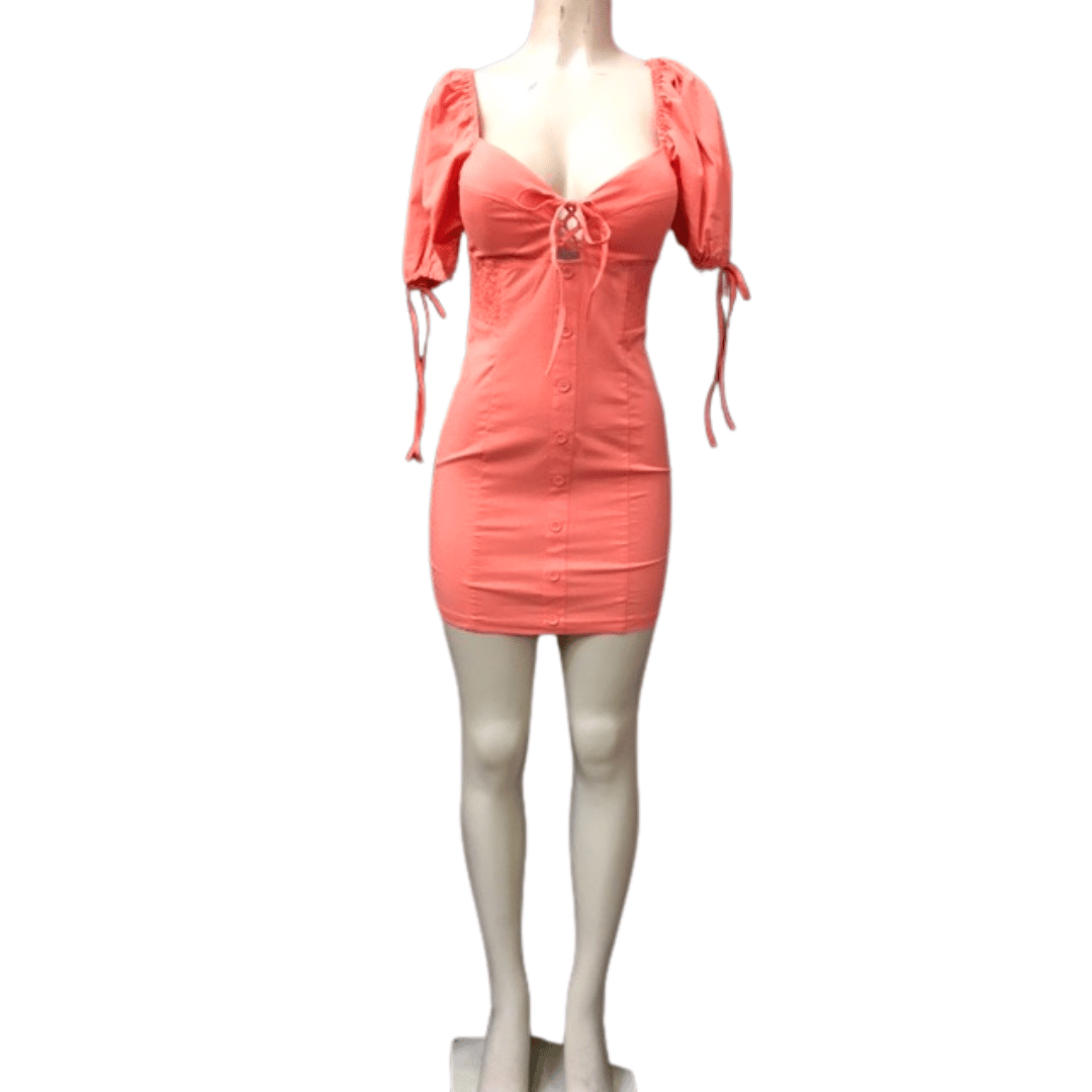 Side Cinched Button Front Dress 6 Pack Per Color (Size: S-M-L, 2-2-2)