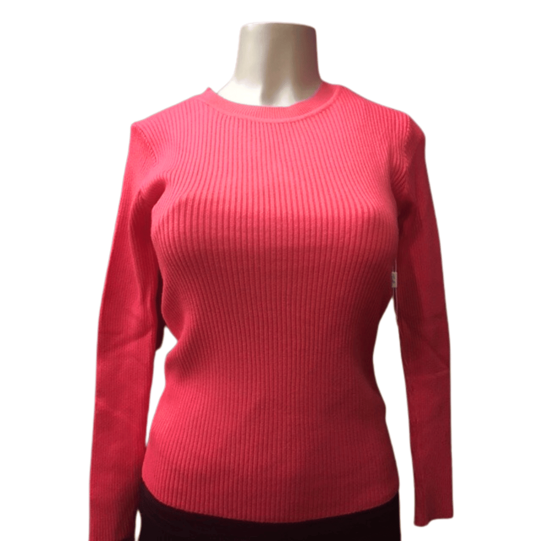 Form Fitting Ribbed Crew Neck Sweater 6 Pack Assorted Colors (Size: One Size)