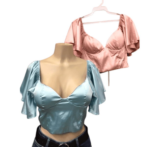 Crop Satin Fashion Blouse 3 Pack Per Color (Size: S-M-L, 1-1-1)