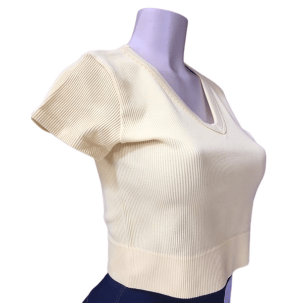 Ribbed V Neck Crop Top 6 Pack Per Color (Size: S/M-L/XL, 3-3)