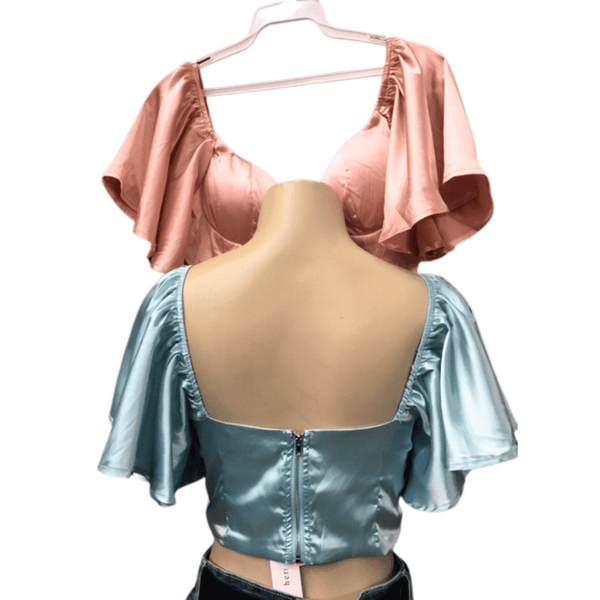Crop Satin Fashion Blouse 3 Pack Per Color (Size: S-M-L, 1-1-1)