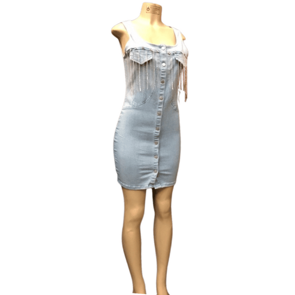 Denim Dress With Stone Tassel 6 Pack Per Color (Size: S-M-L,  2-2-2)
