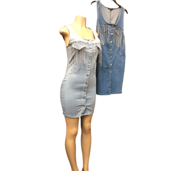 Holiday Denim Dress With Rhinestone 6 Pack Per Colors (Size: S-M-L, 2-2-2)