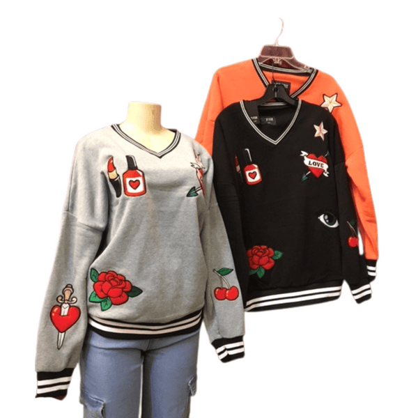 V Neck Graphic Sweater 6 Pack Per Color (Size: S-M-L, 2-2-2)