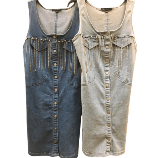 Denim Dress With Stone Tassel 6 Pack Per Color (Size: S-M-L,  2-2-2)