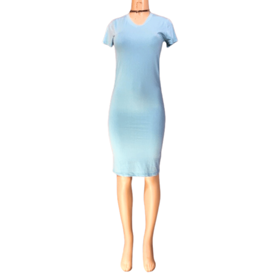 V Neck Short Sleeve Tee Dress 6 Pack Per Color (Size: S-M-L-XL, 1-2-2-1)