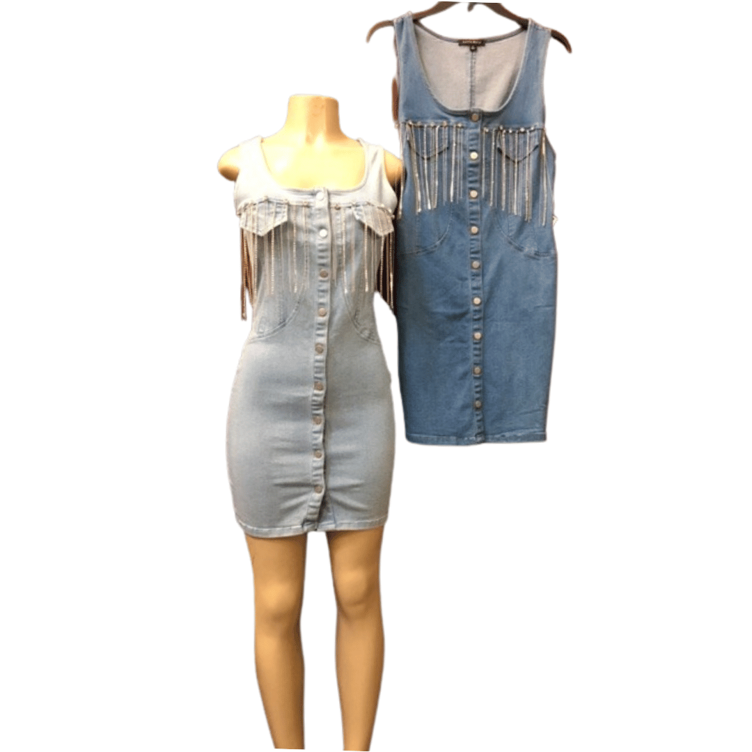 Holiday Denim Dress With Rhinestone 6 Pack Per Colors (Size: S-M-L, 2-2-2)