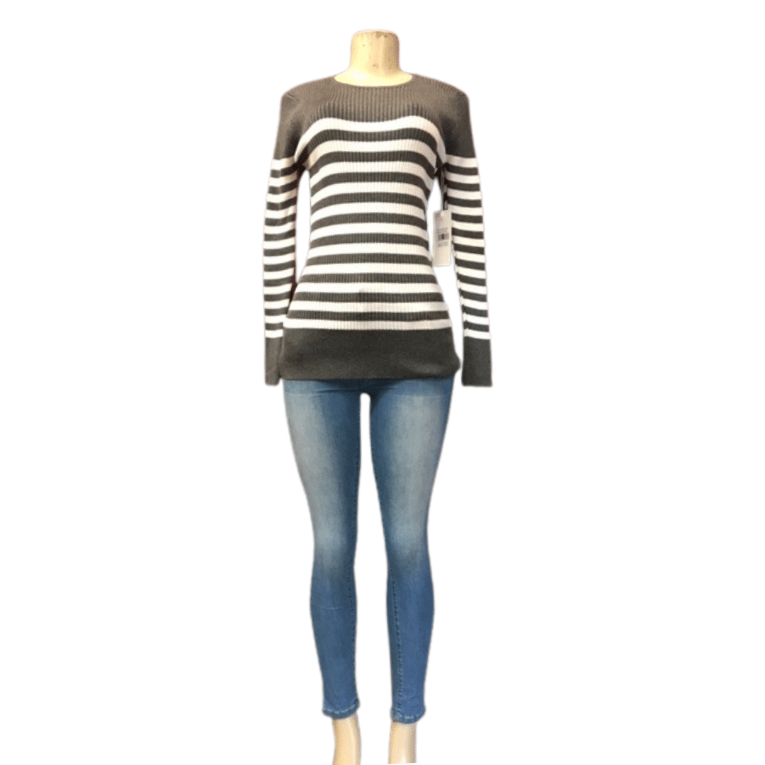 Form Fitting Crew Neck Ribbed Stripe Sweater 6 Pack Assorted Colors (Size: One Size Fits All )