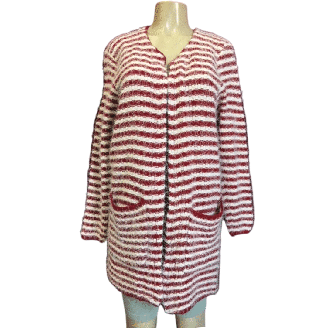 Striped Open Cardigan With 2 Front Pocket 6 Pack Assorted Colors (Size: One Size Fits All)