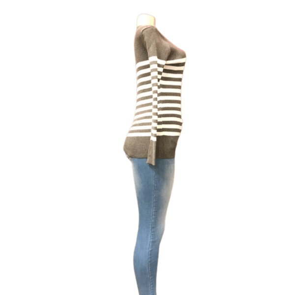 Form Fitting Crew Neck Ribbed Stripe Sweater 6 Pack Assorted Colors (Size: One Size Fits All )