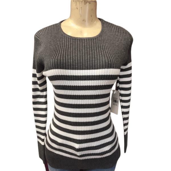 Form Fitting Crew Neck Ribbed Stripe Sweater 6 Pack Assorted Colors (Size: One Size Fits All )