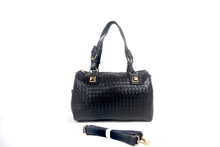 Quilted Boston Bag with Shoulder Strap Brown