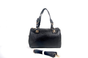 Quilted Boston Bag with Shoulder Strap Brown