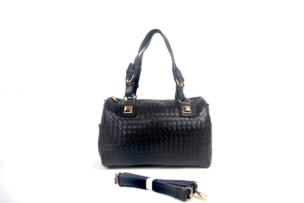 Quilted Boston Bag with Shoulder Strap Brown