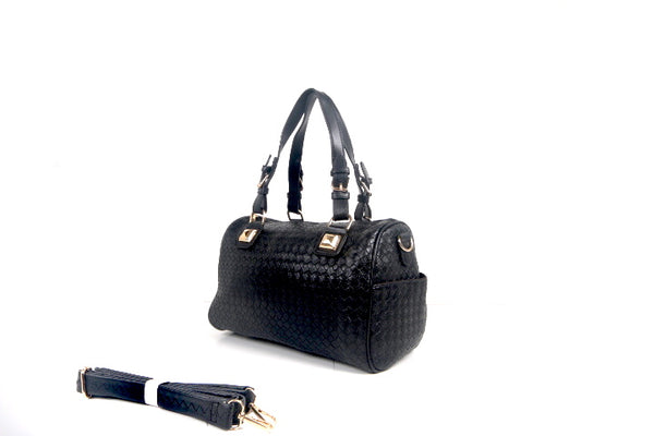 Quilted Boston Bag with Shoulder Strap Brown