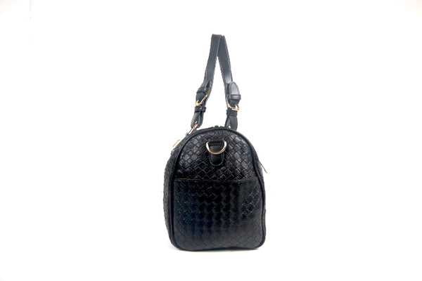 Quilted Boston Bag with Shoulder Strap Brown