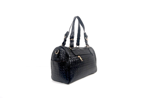 Quilted Boston Bag with Shoulder Strap Brown