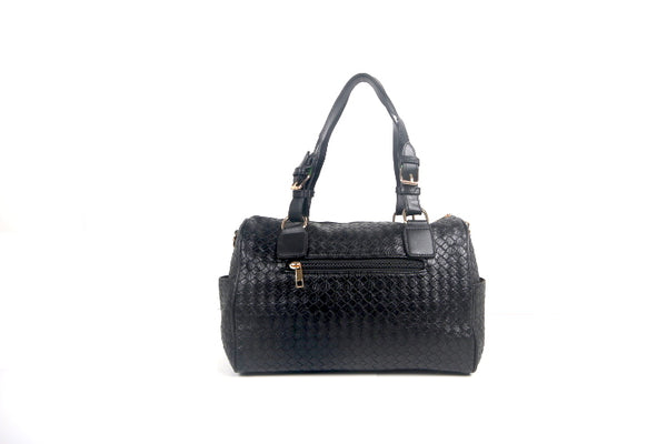 Quilted Boston Bag with Shoulder Strap Brown