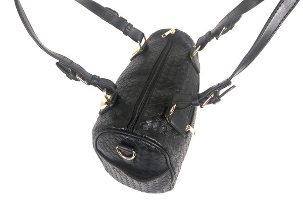 Quilted Boston Bag with Shoulder Strap Brown