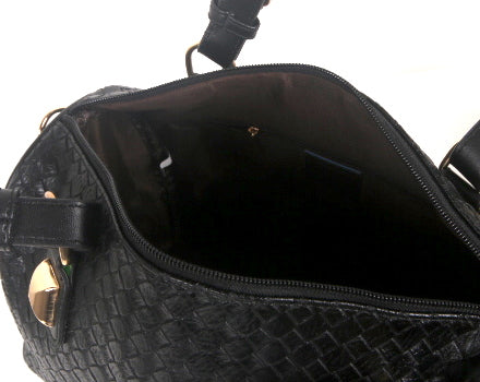 Quilted Boston Bag with Shoulder Strap Brown