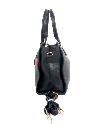 Tomiya Handbag Black Red Stripe Faux Leather