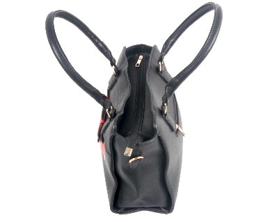 Tomiya Handbag Black Red Stripe Faux Leather