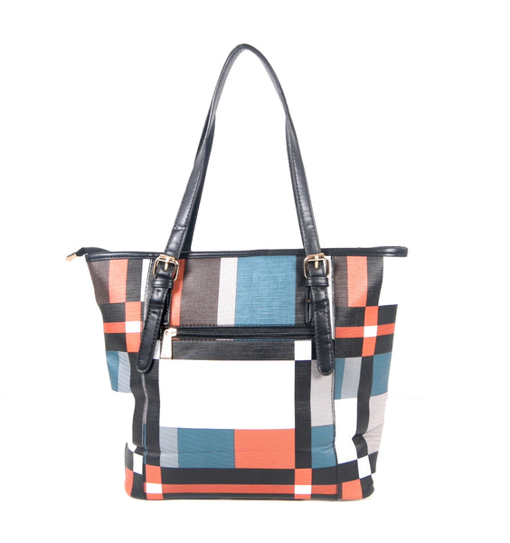 Tomiya Handbag Plaid Striped Design Black Handle