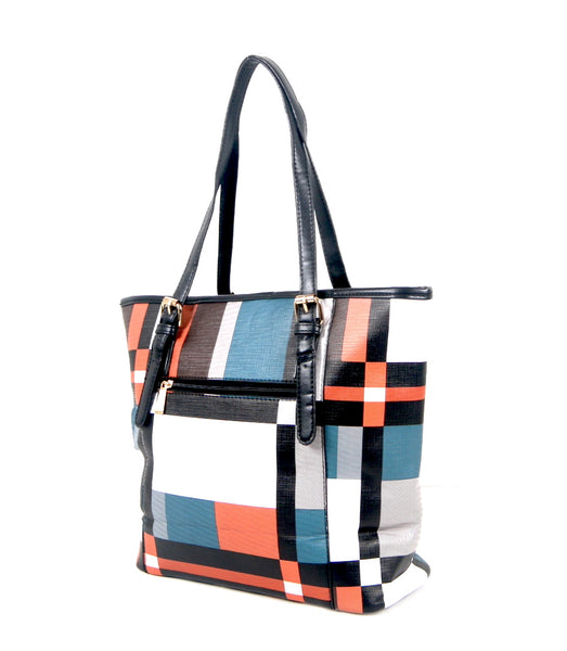 Tomiya Handbag Plaid Striped Design Black Handle