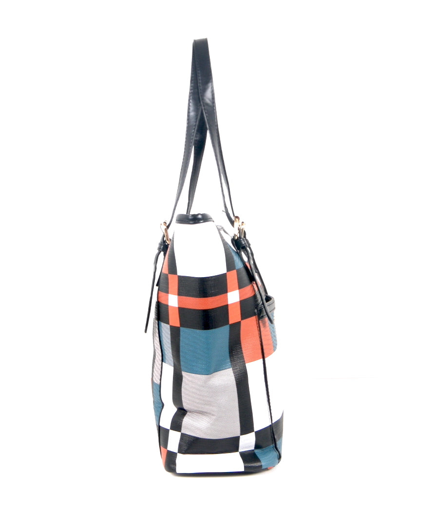 Tomiya Handbag Plaid Striped Design Black Handle