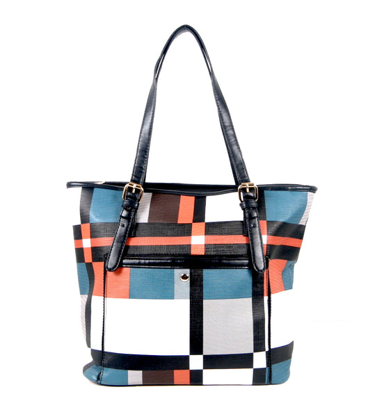 Tomiya Handbag Plaid Striped Design Black Handle