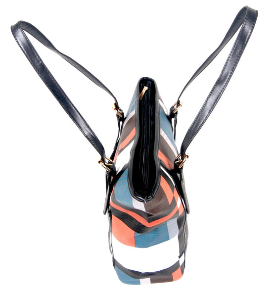 Tomiya Handbag Plaid Striped Design Black Handle