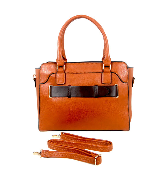 Tomiya Handbag Camel Brown Black Single Stripe