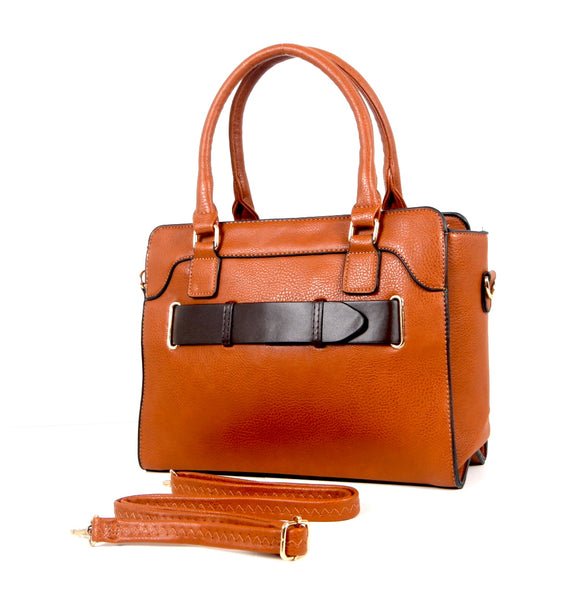 Tomiya Handbag Camel Brown Black Single Stripe