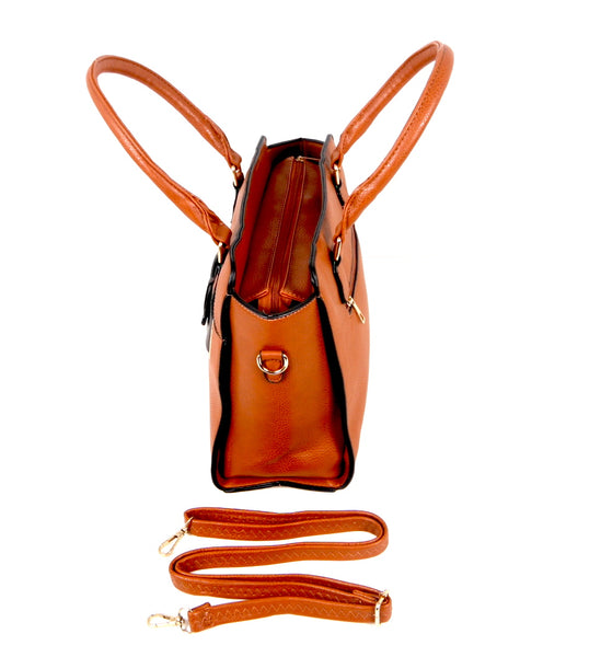 Tomiya Handbag Camel Brown Black Single Stripe