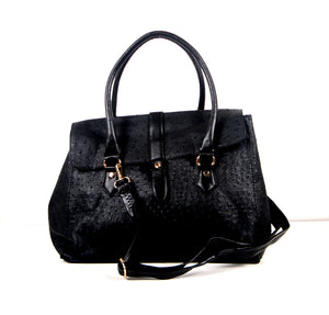 Tomiya Flap Faux Ostrich Leather Handbag Black