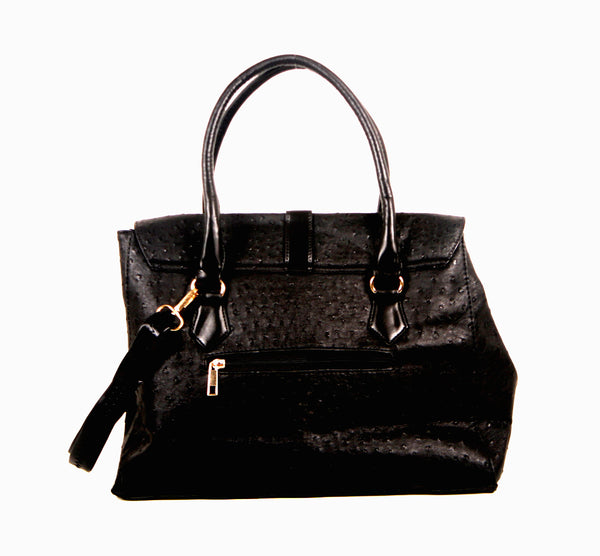 Tomiya Flap Faux Ostrich Leather Handbag Black