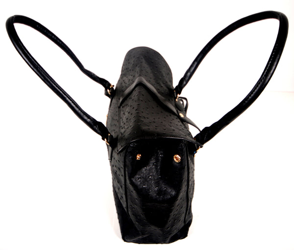 Tomiya Flap Faux Ostrich Leather Handbag Black